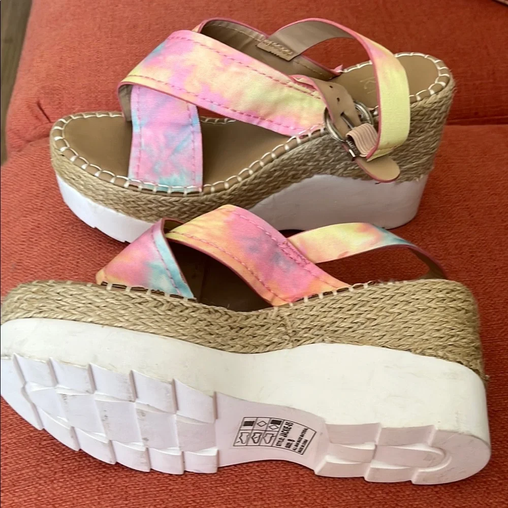 Yoki Pink and‎ Yellow Platform Sandals with Crossover Straps